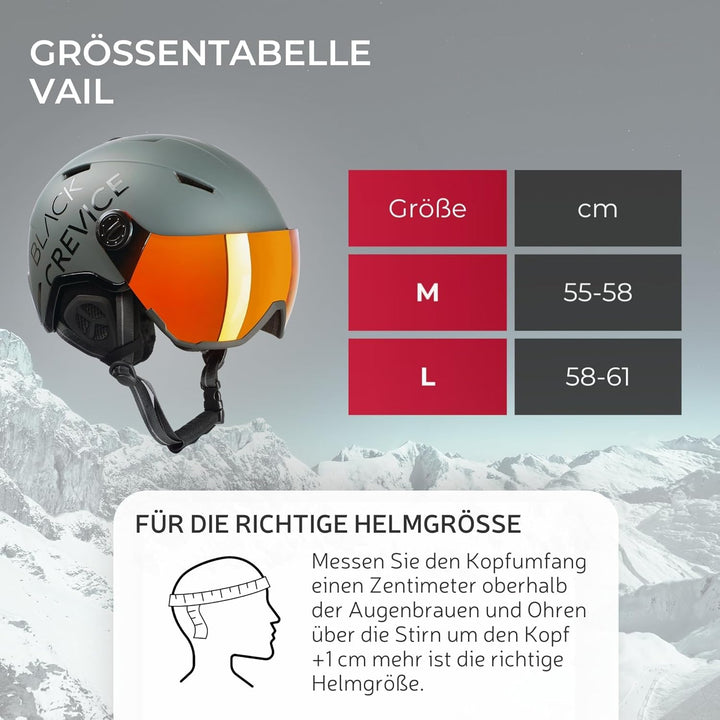 Black Crevice Skihelm Vail I Skihelm mit Visier im Pilotenstyle I Skihelm Herren &amp; Damen I Skihelm a
