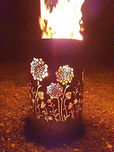 TiKo-Design Feuertonne - Lagerfeuertonne - Feuerkorb mit Flower Power Motiv – Verleihen Sie Ihrem Ga