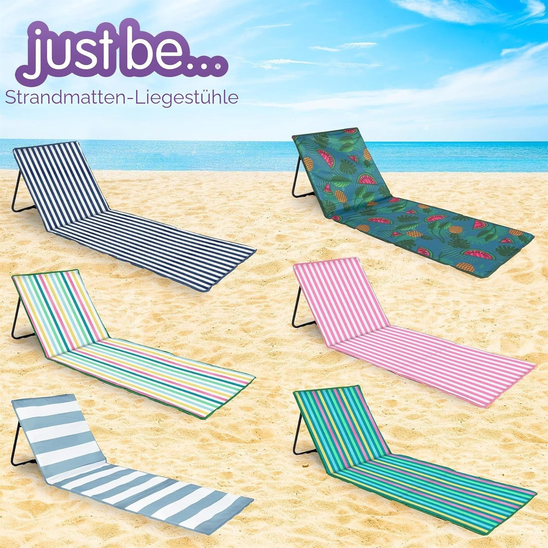 just be... Strandmatte mit Rückenlehne klappbar – leichte, gepolsterte Strandliege faltbar mit Reiss