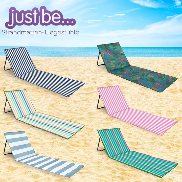 just be... Strandmatte mit Rückenlehne klappbar – leichte, gepolsterte Strandliege faltbar mit Reiss