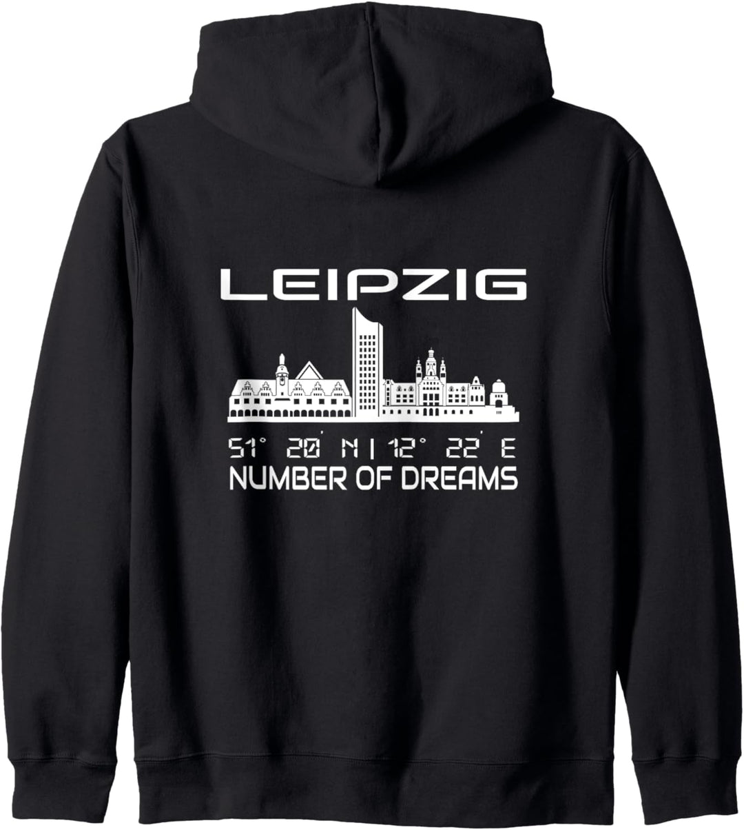 Skyline Leipzig Koordinaten GPS Geographie Urlaub Sachsen Kapuzenjacke