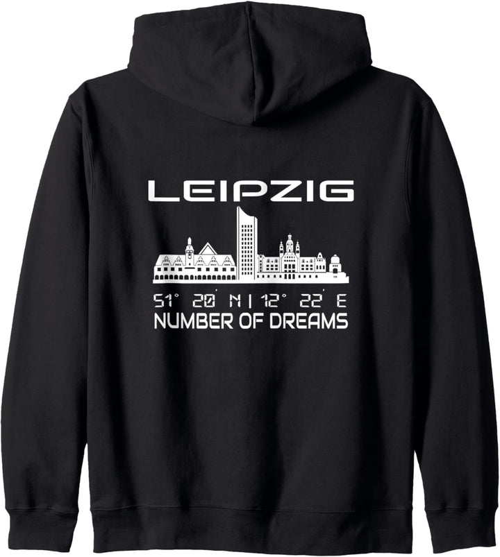 Skyline Leipzig Koordinaten GPS Geographie Urlaub Sachsen Kapuzenjacke