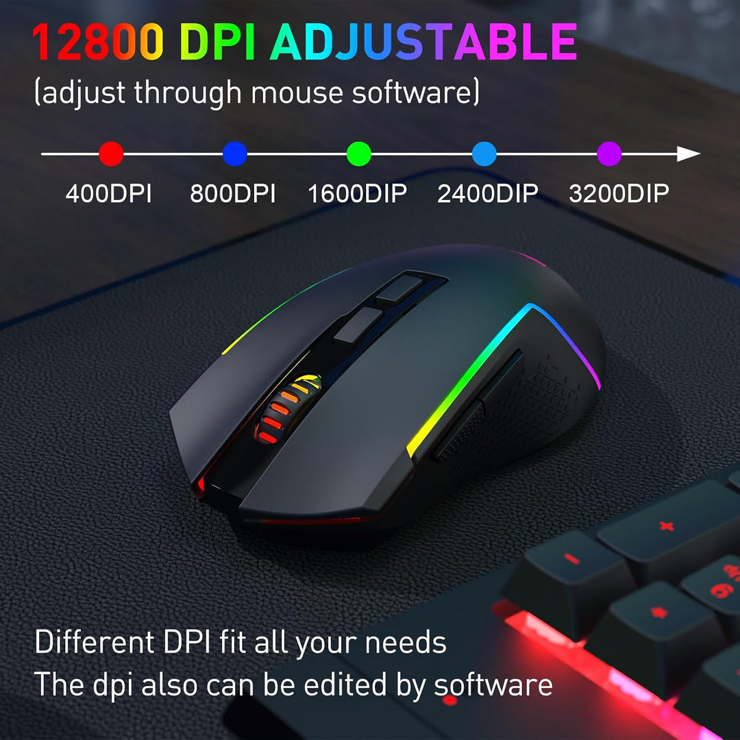 Redragon S151 PRO 3-Modus Wilreess Gaming-Tastatur &amp; Maus-Kombination, 104 Tasten K525 RGB-Membranta