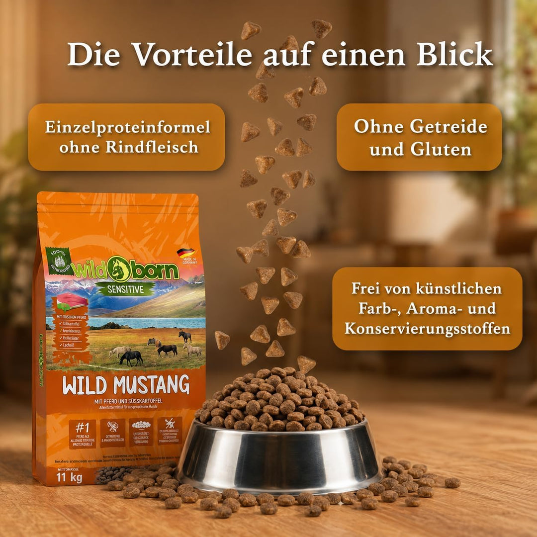 Wildborn Wild Mustang 2 kg getreidefreies Hundefutter mit Pferdefleisch, Süsskartoffel & Aroniabeere