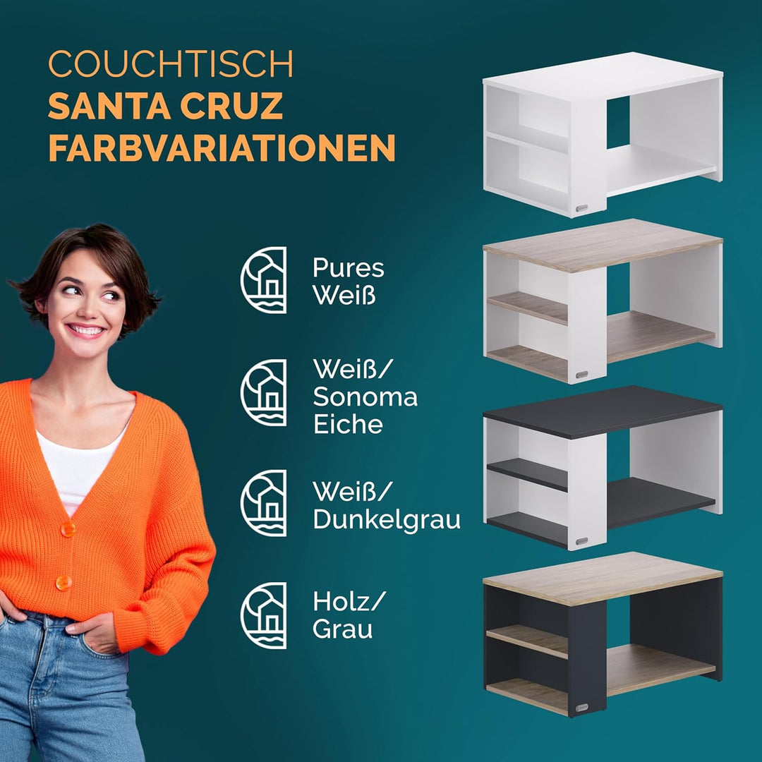 Casaria® Couchtisch mit Ablage 2 Fächer Stauraum 90x59x48cm Kratzfest Holz 50kg Belastbarkeit Gross