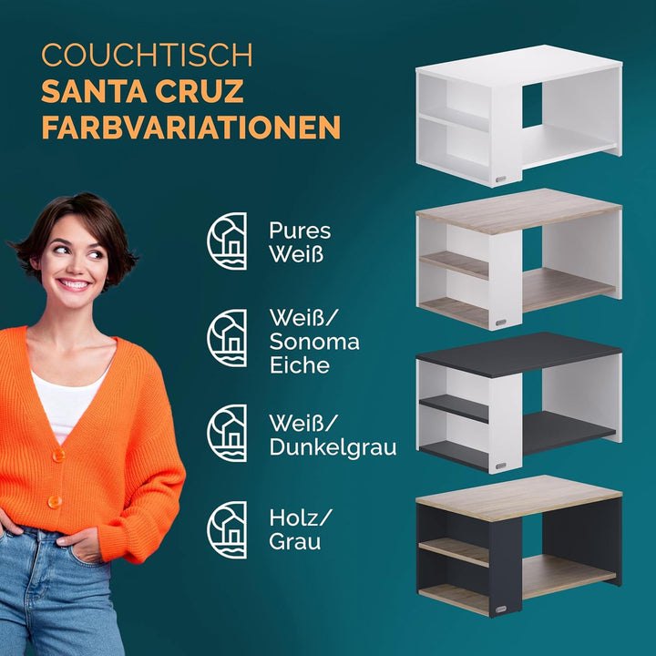 Casaria® Couchtisch mit Ablage 2 Fächer Stauraum 90x59x48cm Kratzfest Holz 50kg Belastbarkeit Gross