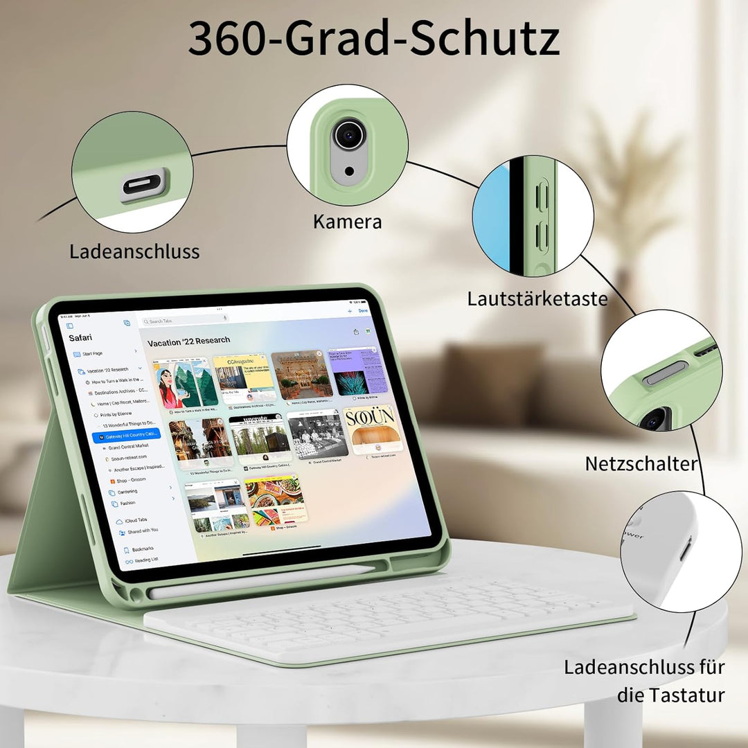 ZOPSGYU Hülle mit Tastatur für iPad A16 11. /10.Generation 11/10,9 Zoll 2025/2022, QWERTZ Layout Key
