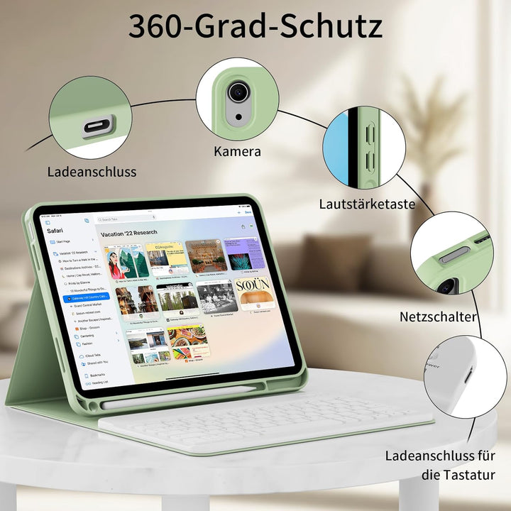 ZOPSGYU Hülle mit Tastatur für iPad A16 11. /10.Generation 11/10,9 Zoll 2025/2022, QWERTZ Layout Key