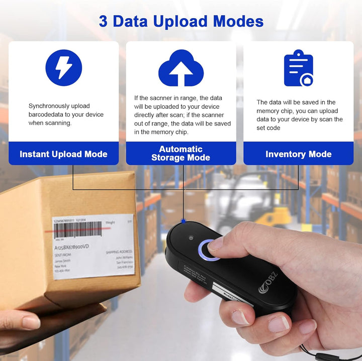 OBZ Mini 2D Barcode Scanner Bluetooth, Barcode Scanner Kabellos 3 in 1 USB & Bluetooth & 2.4G Wirele