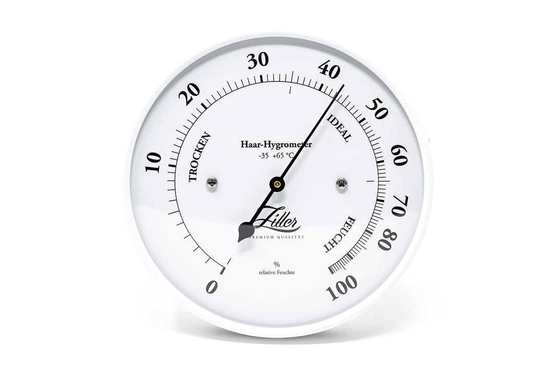 ZILLER Haar-Hygrometer, Serie Retro, Gehäuse Weiss, Ziffernblatt Weiss, Durchmesser 10cm, Made in Ge