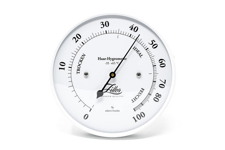 ZILLER Haar-Hygrometer, Serie Retro, Gehäuse Weiss, Ziffernblatt Weiss, Durchmesser 10cm, Made in Ge