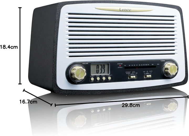 Lenco Retro-Radio SR-02 Vintage Stereo mit UKW Tuner, LCD-Display und Weckfunktion (Holzgehäuse, AUX