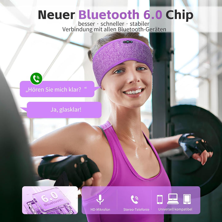 Schlafkopfhörer Bluetooth 6.0, 3-IN-1 Kabellos Stirnband für Seitensschläfer, 20 Std Laufzeit, HD St
