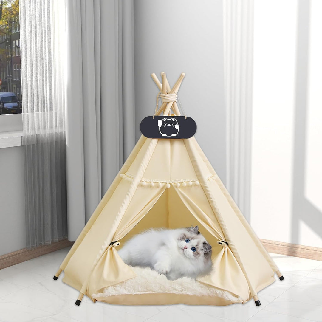 Tipi Zelt für Haustiere mit Doppelseitigem Kissen Hundezelt Abnehmbar und Waschbar Luxery Hundehöhle