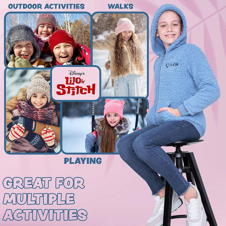 Disney Hoodie Mädchen Stitch, Warme Teddy Fleecejacke Mädchen Teenager 7-8 Jahre Blau Stitch Kinder,