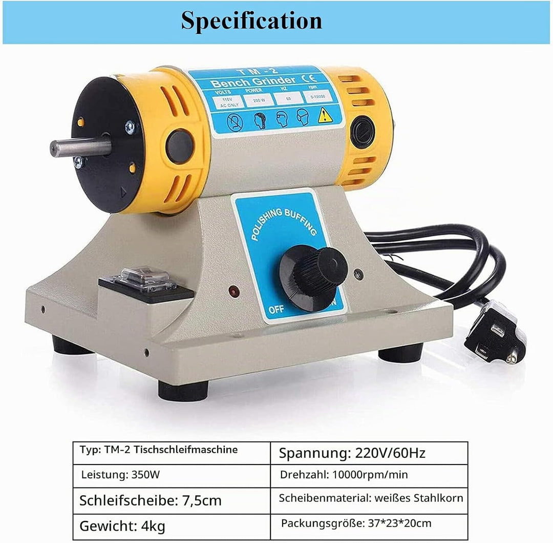 Poliermaschine - 350W, 0-10000 U/min, Edelstahl, Tischpuffer für Schmuck, Stein, Jade, Holz &amp; Metall