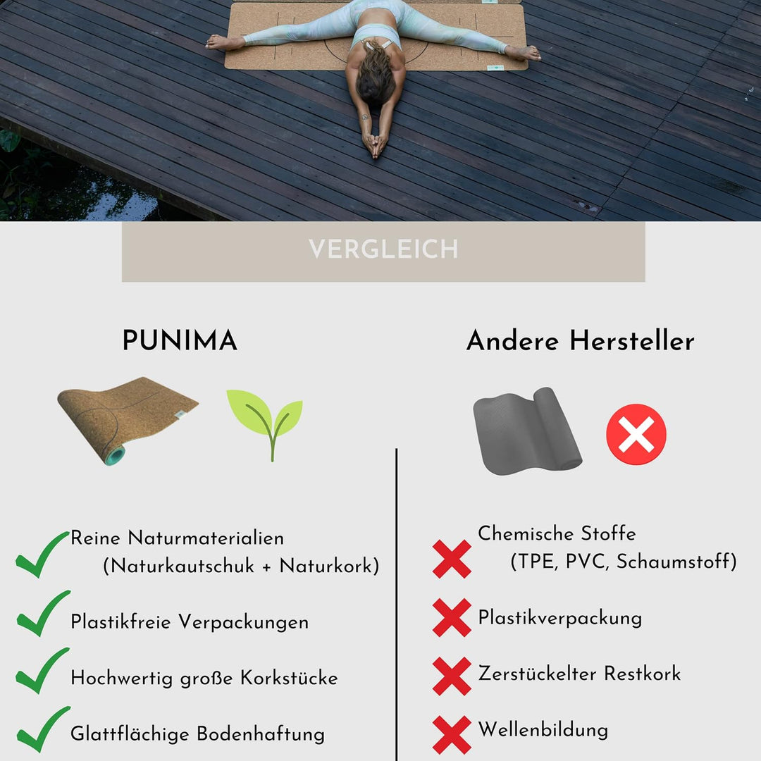 PUNIMA Yogamatte XXL, 100% Naturkautschuk und Premium Kork aus Portugal, Extra BREIT und LANG, OHNE