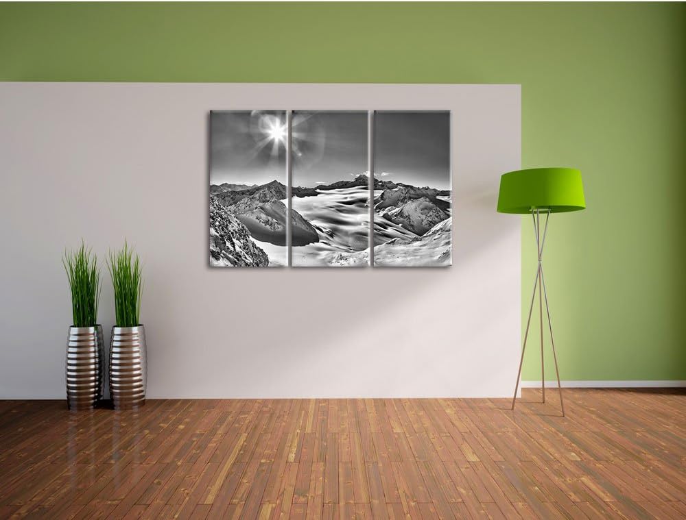 Pixxprint Winterlandschaft Schnee Sonne Wald / 3-Teilig/Gesamtmass 120cm Leinwandbild bespannt auf H