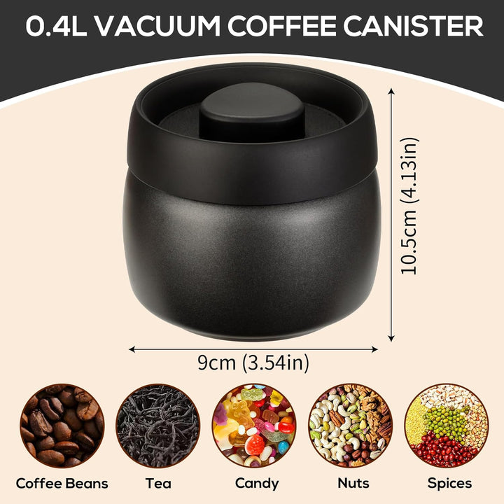 Cozary Kaffeebehälter aus Edelstahl, 400ML Vakuum Kaffeedose Luftdicht, Kaffeebohnen Behälter mit Va