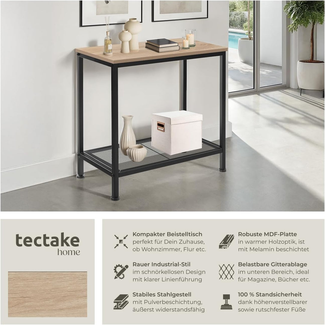 tectake® Beistelltisch Holz + Metall, Nachttisch schmal, Couchtisch mit Gitterablage, Konsolentisch,