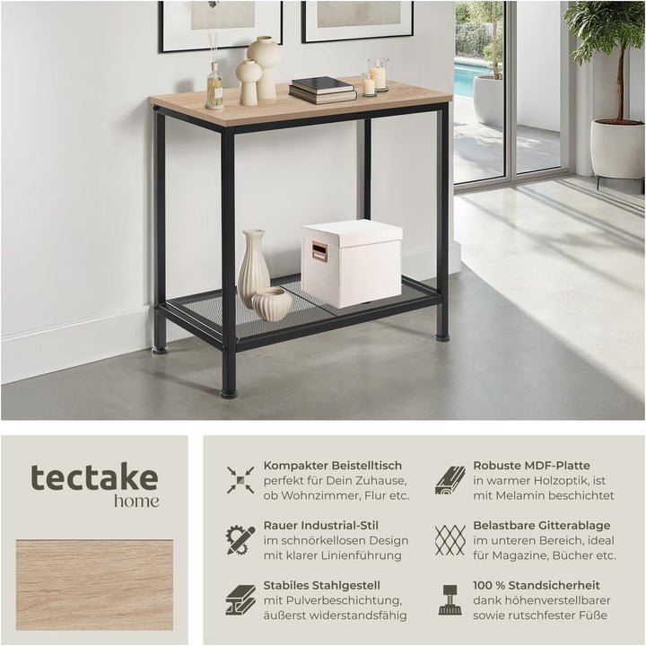 tectake® Beistelltisch Holz + Metall, Nachttisch schmal, Couchtisch mit Gitterablage, Konsolentisch,