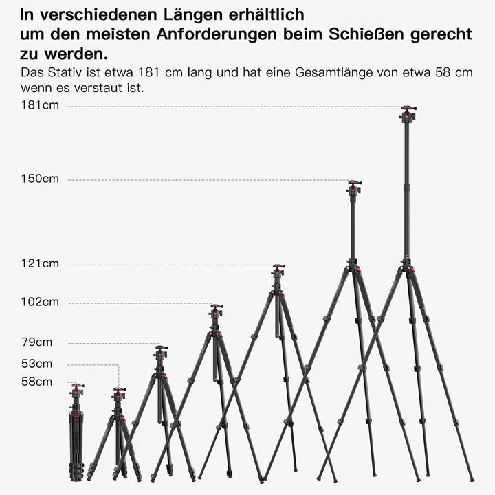 COMAN 181cm Horizontale Kamera Stativ Verfügt über eine Mittelsäule, Einen 360°-Kugelkopf, Eine Arca