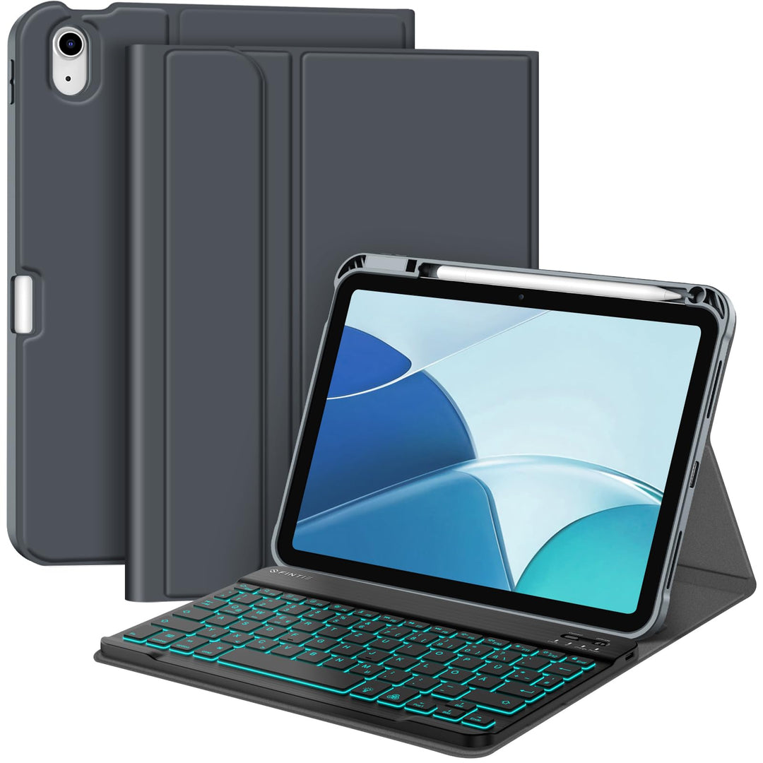 Fintie Tastatur Hülle für iPad 10. Generation 2022 (10.9 Zoll), Keyboard Case mit 7-farbig Beleuchte