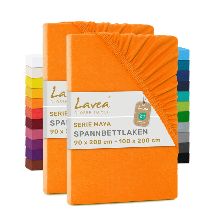 2er Set Spannbettlaken, Doppelpack Spannbetttuch, Serie Maya, 90x200cm | 100x200cm, Abendrot, 100% B