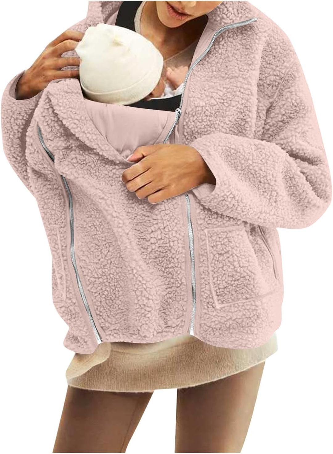 Umstandsjacke mit Babyeinsatz Warm Teddy Fleecejacke Umstands Baumwolljacke Winter Umstandsmode 2 in