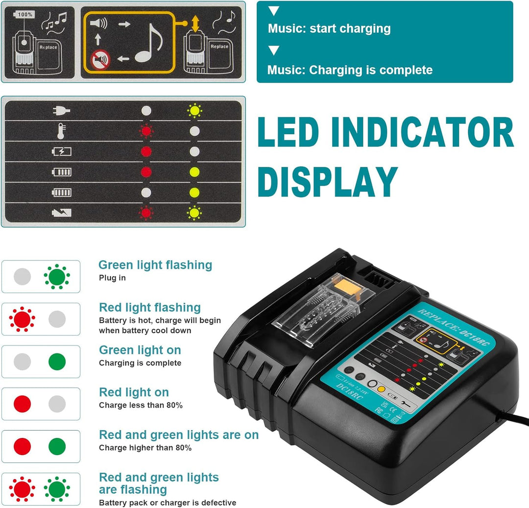 18V Akku und Ladegerät für Makita LXT ASUNCELL 18V 5.0Ah Akku DC18RC Schnellladegerät Set Kompatibel