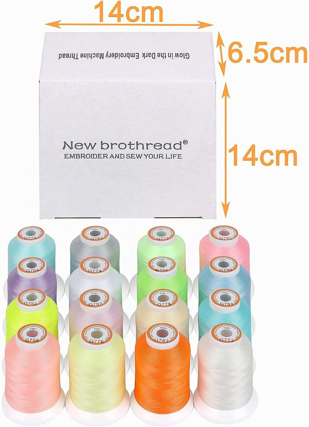 New brothread 16 Farben Leuchtend Leuchten im Dunkeln Maschinenstickgarn Set 30WT 500M (550Y) Jede S