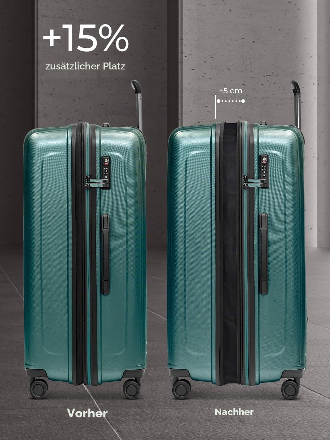 REDOLZ Hartschalen Koffer-Set-3-teilig | S 55 cm Laptopfach + M 66 cm + L 77 cm | Dehnfalte erweiter