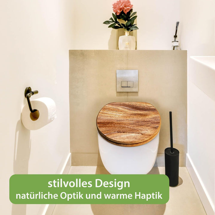 banjado Design WC Sitz Bambus Absenkautomatik 45,8x37,5cm - Toilettendeckel mit Absenkautomatik Holz