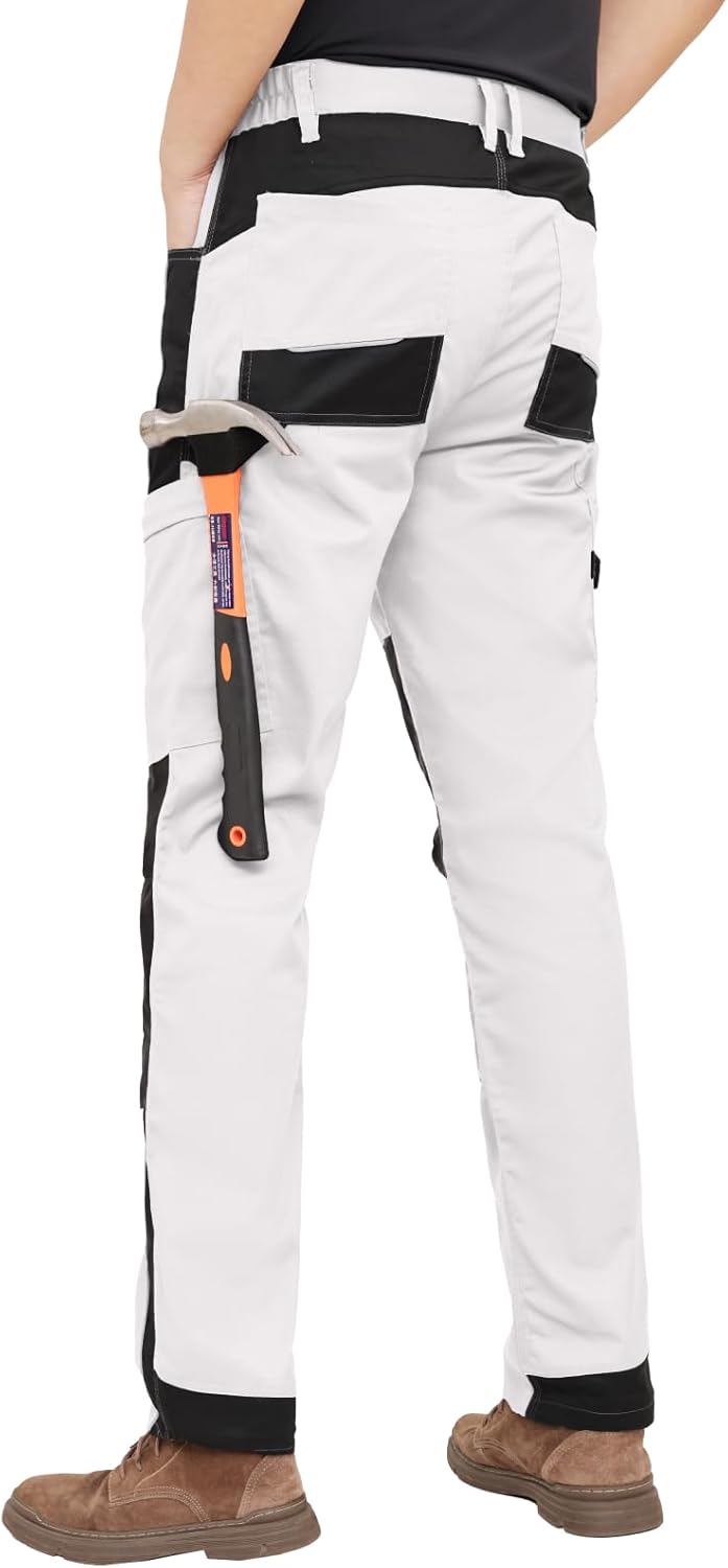 WORK IDEA Herren Stretch-Arbeitshose mit zahlreichen Taschen und Werkzeugtaschen Weiss 42, Weiss 42