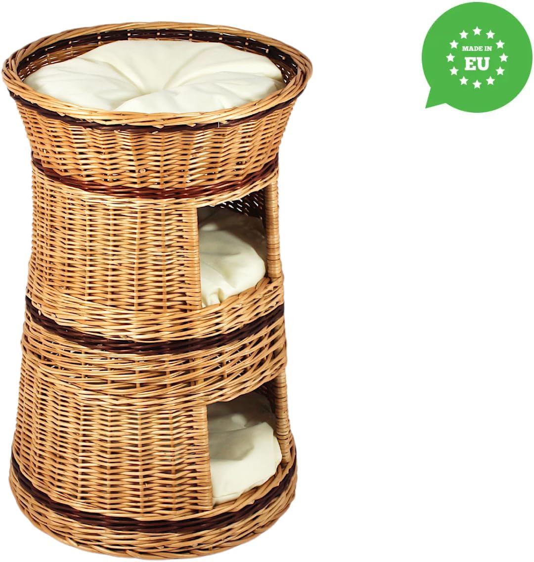 Katzenkorb zum Schlafen – Katzenhütte Indoor – Grösse: 50 cm rund – Katzenhöhle aus Weide – Dreistuf