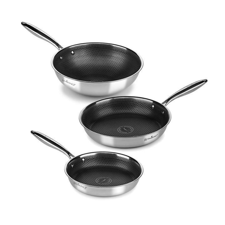 Rosmarino HexaPro 3.0 zwei Pfannen und Wok - 3-teilig, verschiedene Grössen, aus Edelstahl & Alumini