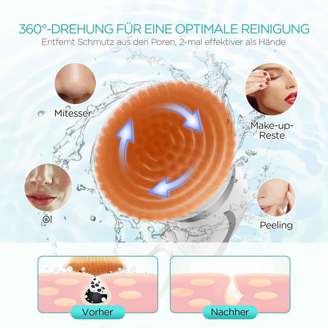 VOGOE Gesichtsreinigungsbürste elektrische, Wiederaufladbar Reinigungsbürste Gesicht IPX6 Wasserdich