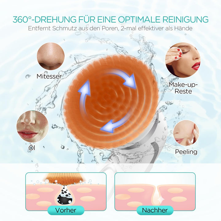 VOGOE Gesichtsreinigungsbürste elektrische, Wiederaufladbar Reinigungsbürste Gesicht IPX6 Wasserdich