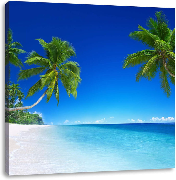 Palmen über dem Meer, Format: 70x70 auf Leinwand, XXL riesige Bilder fertig gerahmt mit Keilrahmen,