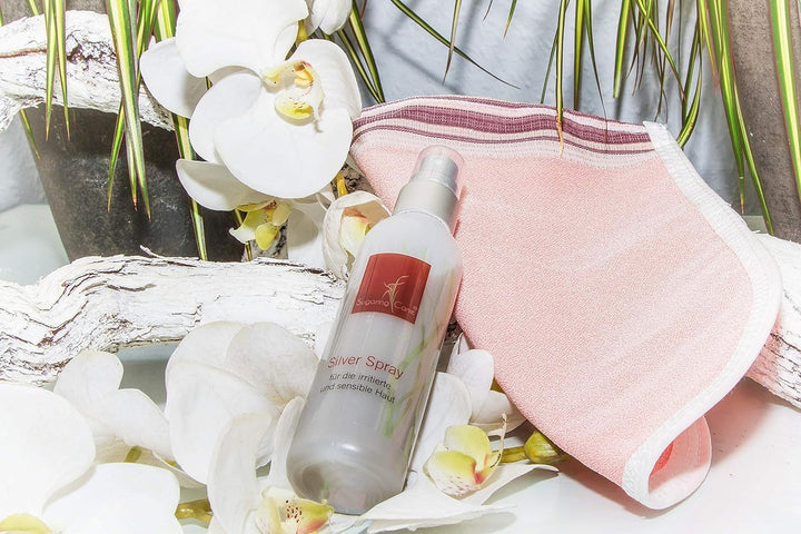 Hautpflege-Set Deluxe „Liebe deine Haut“ Silber-Spray und Peeling-Handschuh für nachhaltige Pflege &