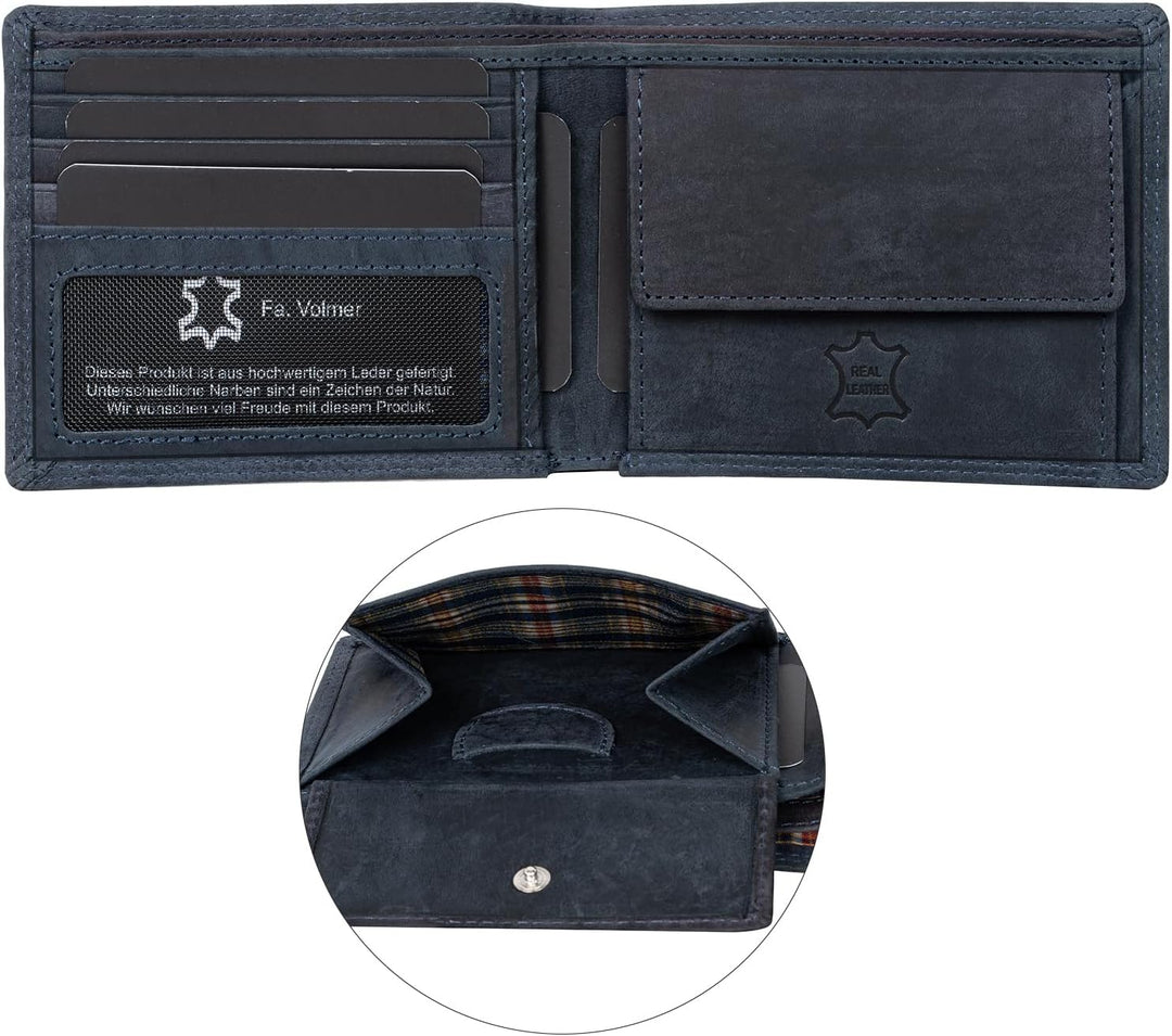 Fa.Volmer ® Leder Geldbörse Herren mit RFID-Schutz - extra-stabile Doppelnaht - 6 Fächer für Kreditk