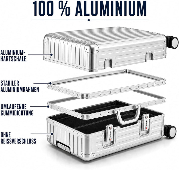 Travelhouse Tokyo Aluminium Reisekofferset Silber S-55cm &amp; XL-77cm 100% Aluminium Hartschalenkoffer