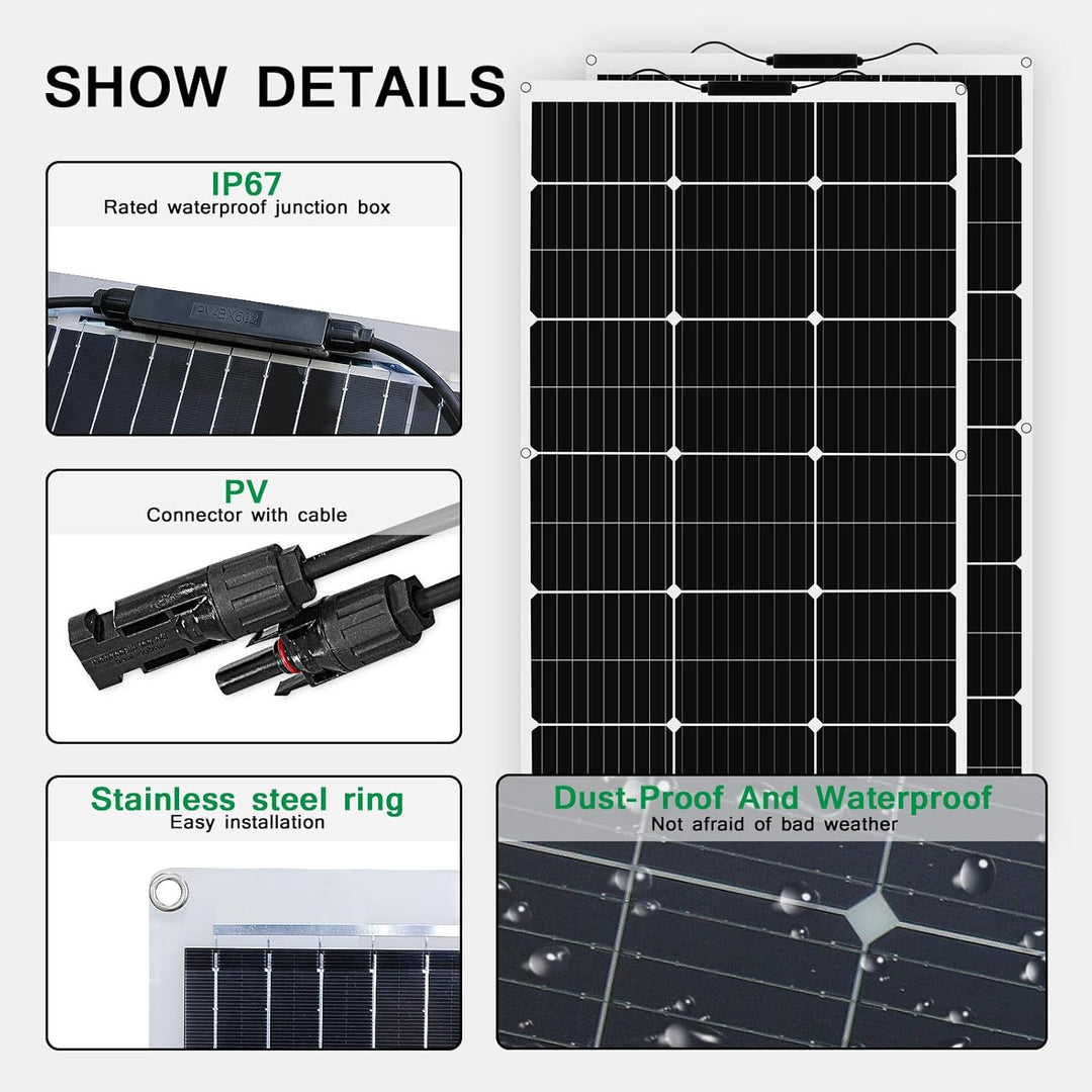 Solarpanel Flexible 12V 400W Sonnenkollektoren Solarmodul Outdoor Solar-Ladegerät für Wohnmobile, Dä