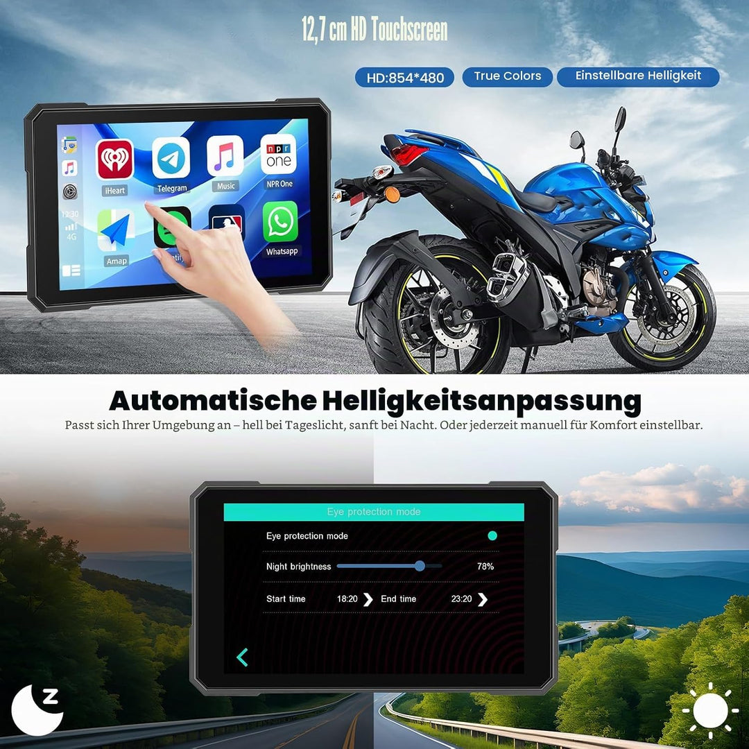 SIXWIN Motorrad Carplay Display für Moto mit Wireless Carplay Android Auto, 5'' HD Touchscreen Bilds