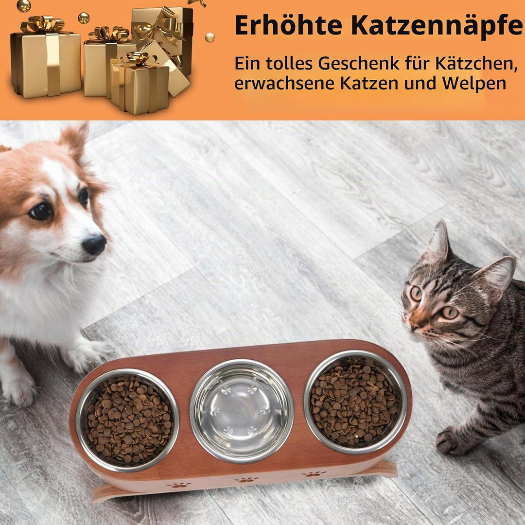 JAZUIHA Katzennapf Erhöht, geneigte Futternapf 3er Set, ergonomischer Fressnapf höhenverstellbar, Fu