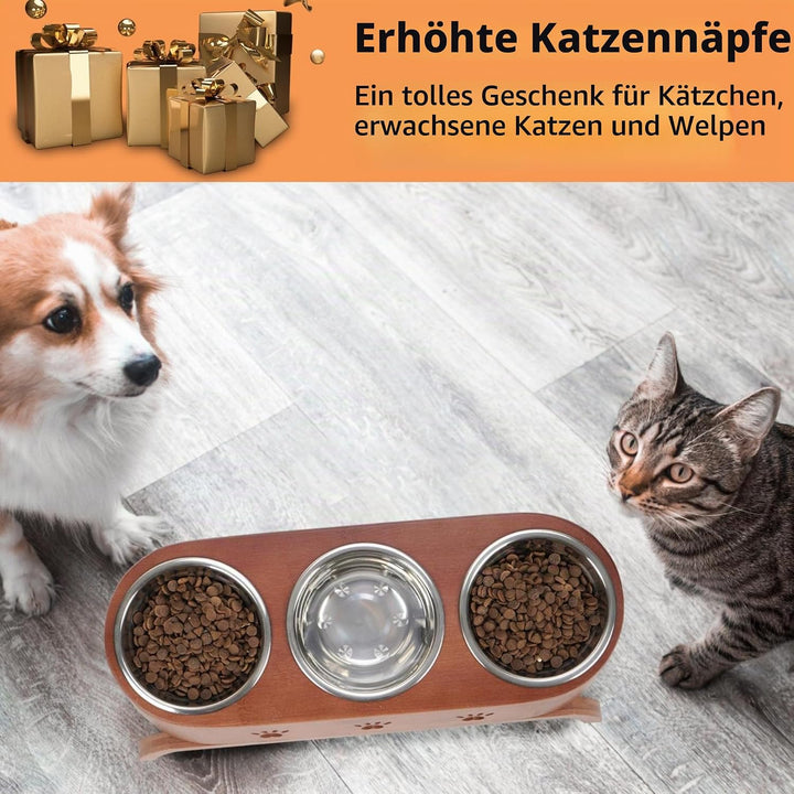 JAZUIHA Katzennapf Erhöht, geneigte Futternapf 3er Set, ergonomischer Fressnapf höhenverstellbar, Fu