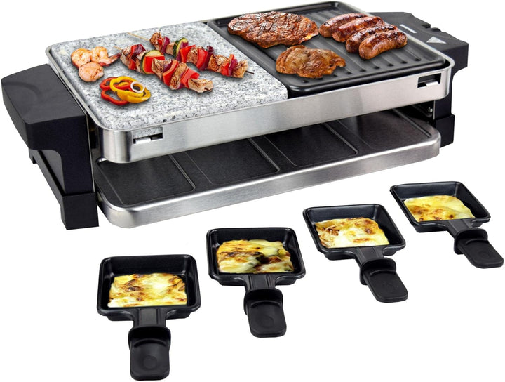 Syntrox Germany RAC-1500W-Bern Edelstahl Design Raclette mit heissem Stein und Grillfläche - für bis