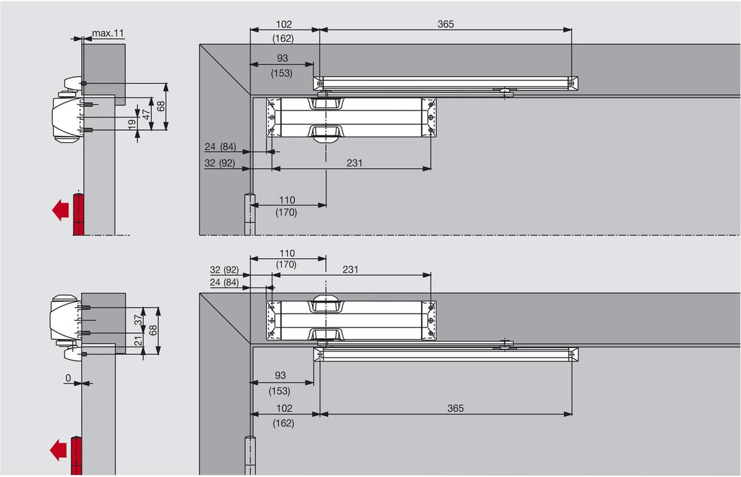 BASI Dorma M110880, silber Türschliesser TS 90 Impulse EN 3/4, 1-flg. mit Gleitschiene