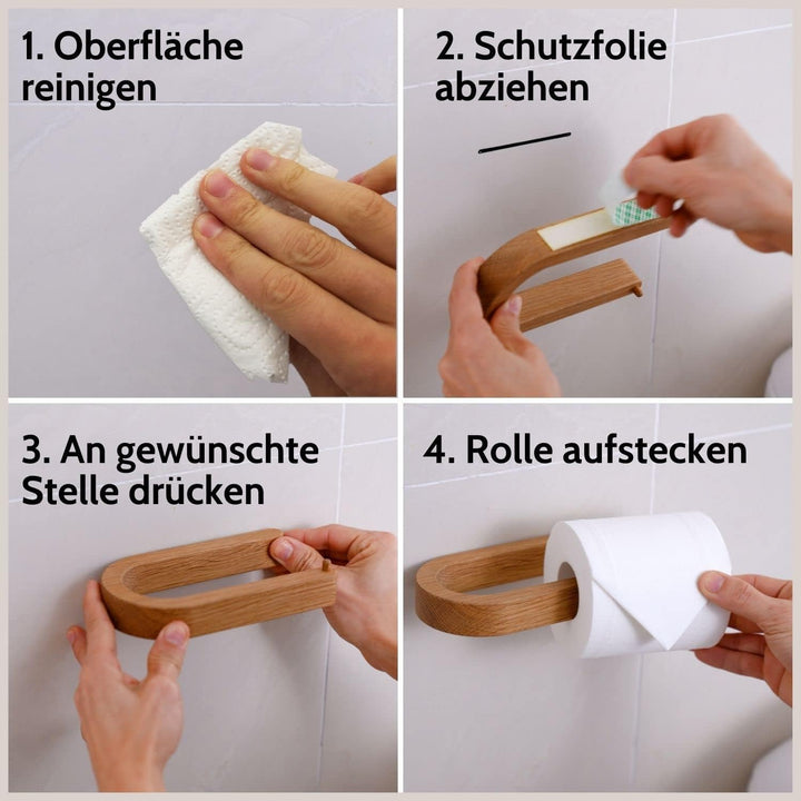 DEKAZIA® Holztoilettenpapierhalter | Klopapierhalter ohne Bohren | WC-Papierhalter | Klorollenhalter