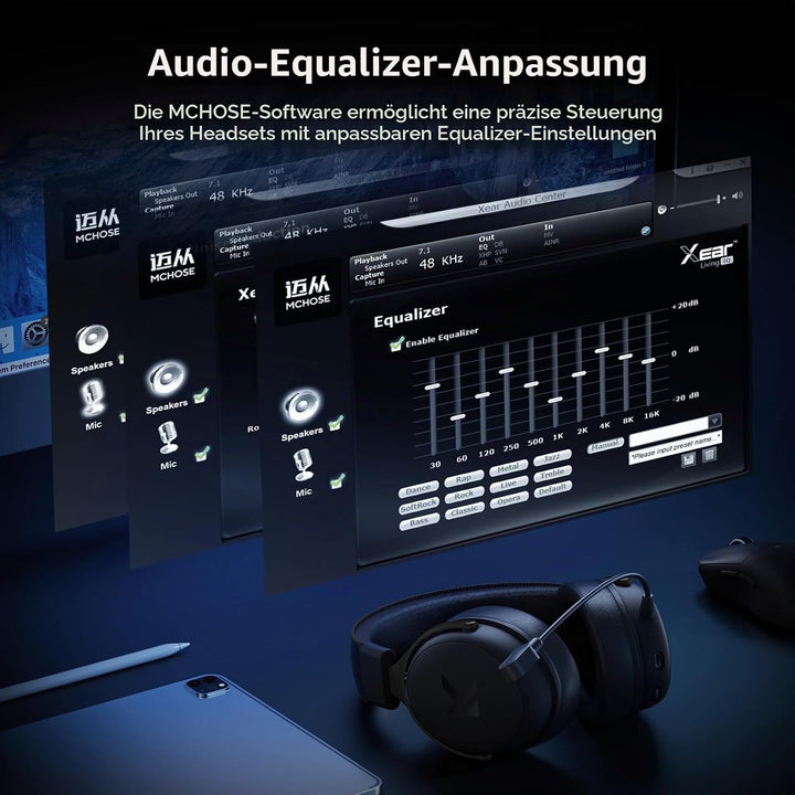 MCHOSE V9 Pro Kabelloses Gaming-Headset, 7.1 Surround-Sound | 53-mm-Neodym-Treiber, bis zu 40 m Reic